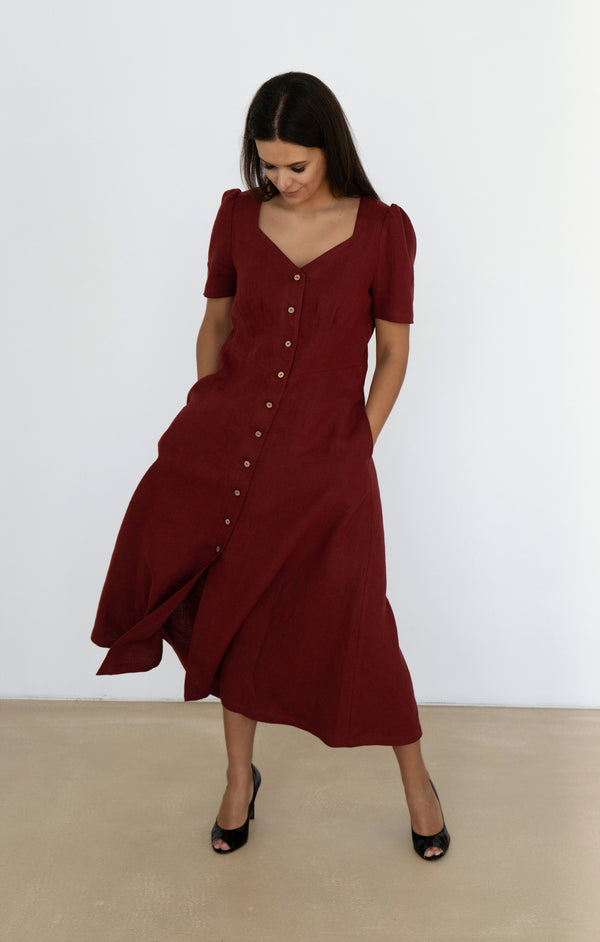 Linen maxi dress with pockets & buttons